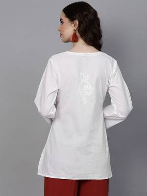 White hand woven cotton chikankari-kurtis 2