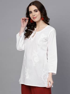 White hand woven cotton chikankari-kurtis 3