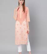 Peach hand woven art silk chikankari-kurtis