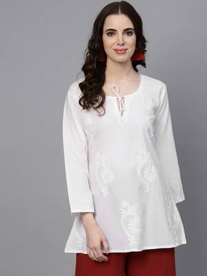 White hand woven cotton chikankari-kurtis 4
