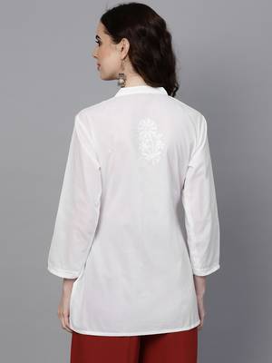 White hand woven cotton chikankari-kurtis 2