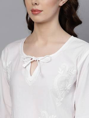 White hand woven cotton chikankari-kurtis 5