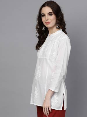 White hand woven cotton chikankari-kurtis 3