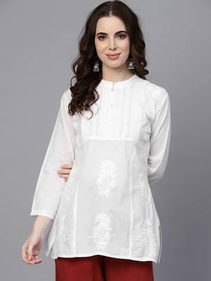White hand woven cotton chikankari-kurtis 4