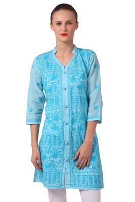 Blue embroidered cotton embroidered-kurtis 1