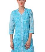 Blue embroidered cotton embroidered-kurtis