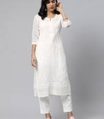 White hand woven art silk chikankari-kurtis