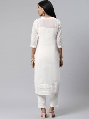 White hand woven art silk chikankari-kurtis 2