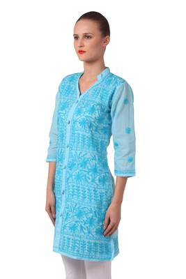 Blue embroidered cotton embroidered-kurtis 3