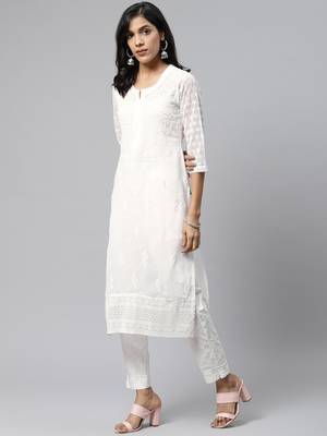 White hand woven art silk chikankari-kurtis 3