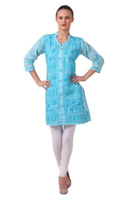 Blue embroidered cotton embroidered-kurtis 4