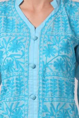 Blue embroidered cotton embroidered-kurtis 5