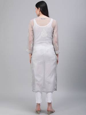 Grey hand woven art silk chikankari-kurtis 2