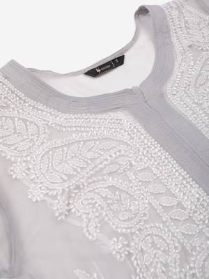 Grey hand woven art silk chikankari-kurtis 4