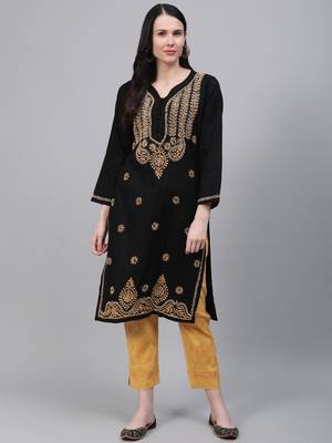 Black hand woven cotton chikankari-kurtis 1