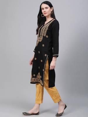 Black hand woven cotton chikankari-kurtis 3
