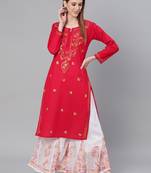 Red hand woven cotton chikankari-kurtis