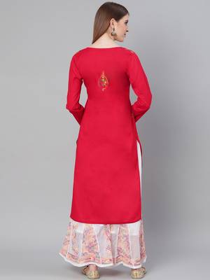 Red hand woven cotton chikankari-kurtis 2