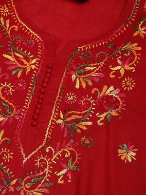 Red hand woven cotton chikankari-kurtis 4
