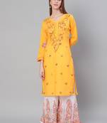 Yellow hand woven cotton chikankari-kurtis
