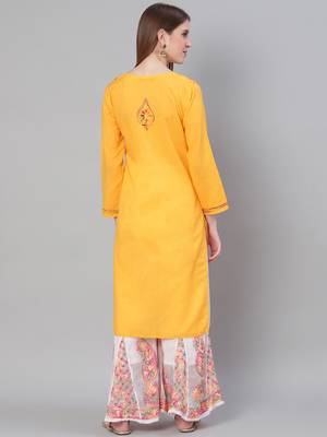 Yellow hand woven cotton chikankari-kurtis 2