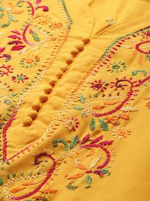 Yellow hand woven cotton chikankari-kurtis 4