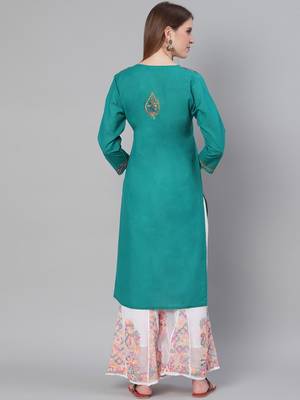 Green hand woven cotton chikankari-kurtis 2
