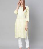 Lemon hand woven jute cotton chikankari-kurtis
