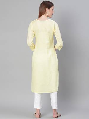 Lemon hand woven jute cotton chikankari-kurtis 2
