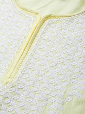 Lemon hand woven jute cotton chikankari-kurtis 4
