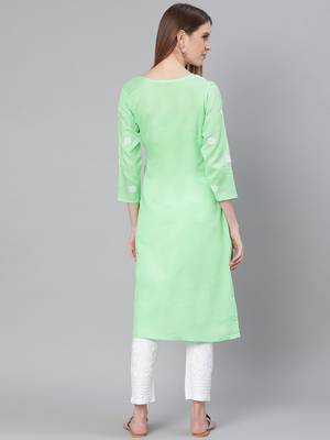 Light-green hand woven jute cotton chikankari-kurtis 2