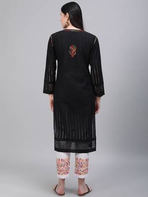 Black hand woven cotton chikankari-kurtis 2
