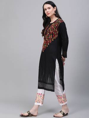 Black hand woven cotton chikankari-kurtis 3