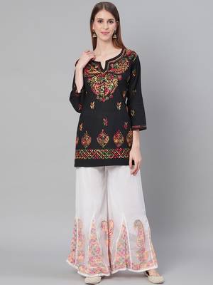 Black hand woven cotton chikankari-kurtis 1
