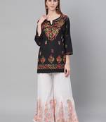 Black hand woven cotton chikankari-kurtis