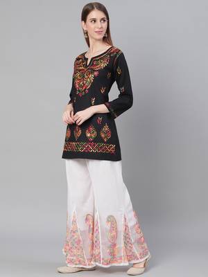 Black hand woven cotton chikankari-kurtis 3