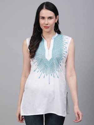 White hand woven cotton chikankari-kurtis 1