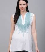 White hand woven cotton chikankari-kurtis