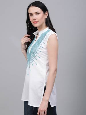 White hand woven cotton chikankari-kurtis 3