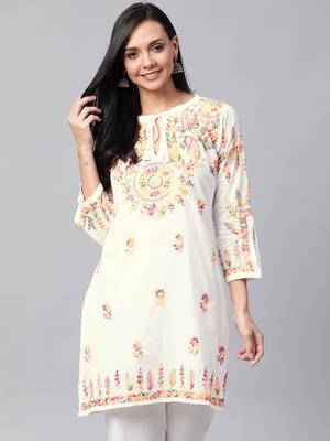 White embroidered cotton embroidered-kurtis 1