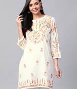 White embroidered cotton embroidered-kurtis