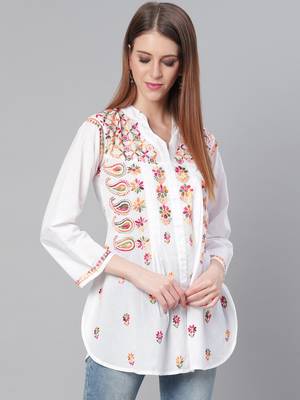 White embroidered cotton embroidered-kurtis 1