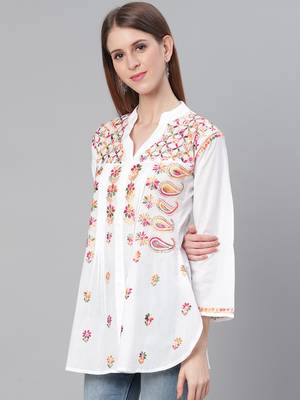 White embroidered cotton embroidered-kurtis 3