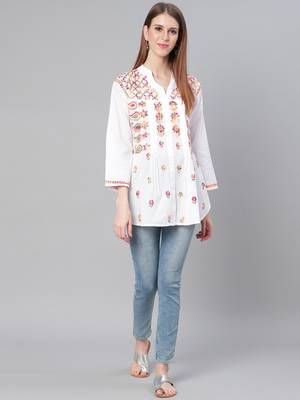 White embroidered cotton embroidered-kurtis 4