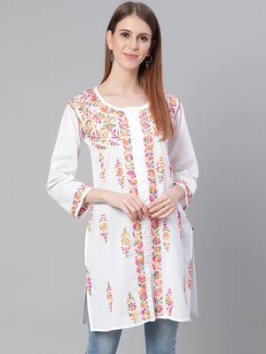 White embroidered cotton embroidered-kurtis 1