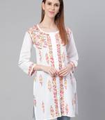 White embroidered cotton embroidered-kurtis