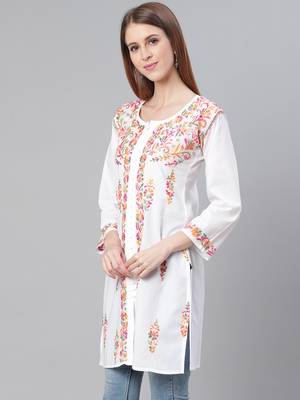 White embroidered cotton embroidered-kurtis 3
