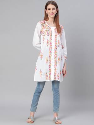 White embroidered cotton embroidered-kurtis 4