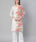White embroidered cotton embroidered-kurtis