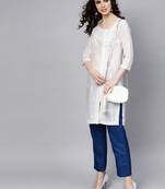 White embroidered cotton embroidered-kurtis